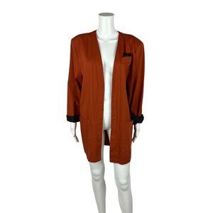 Vintage 90s Open Blazer Women's Large Burnt Orange Black Polka Dots Suit Jacket